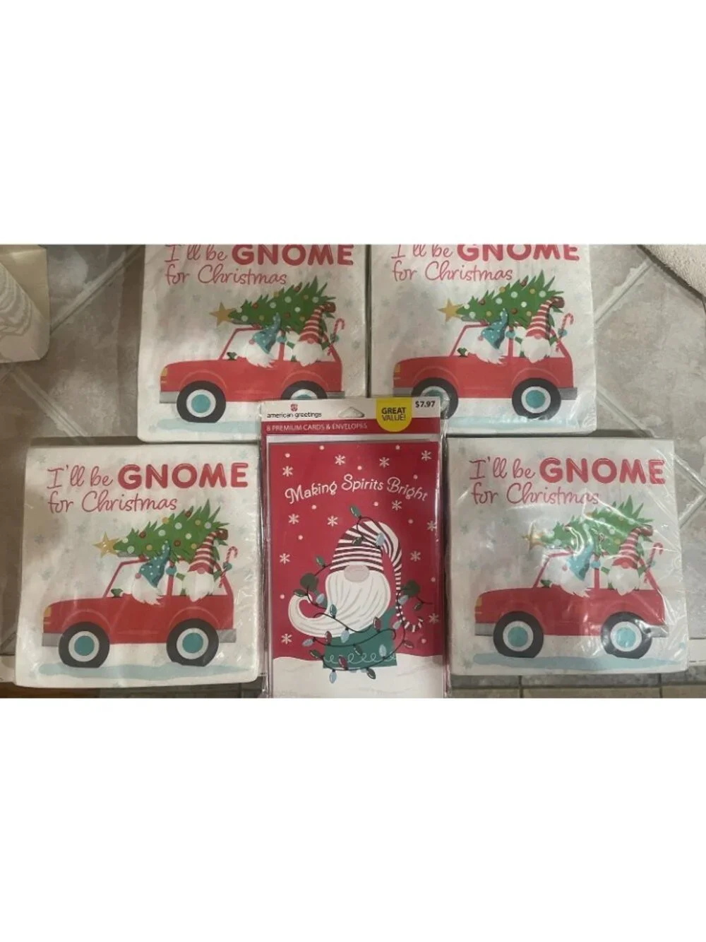 Gnomes Christmas-American Greetings-8 Premium Cards & Envelopes Christmas